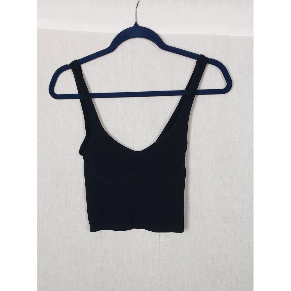 Intimately Free People Black Ribbed V-Neck Seamless Crop Top Tank M/L Coquette